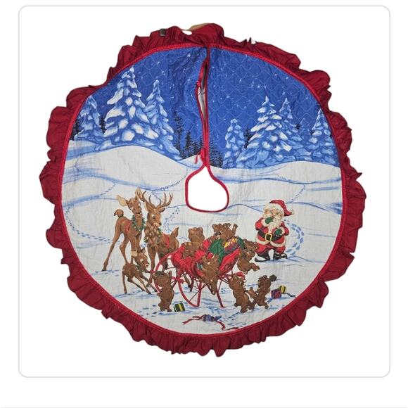 Vintage House of Lloyd Playful Pets Tree Skirt Christmas Santa Chipmunks - Picture 1 of 6